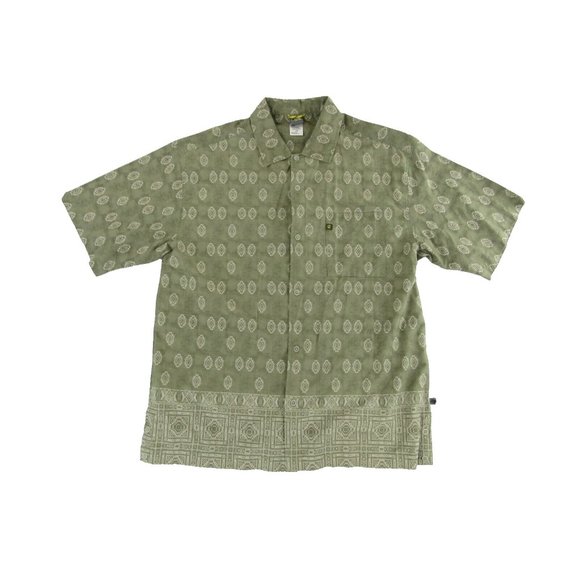 The North Face A5 Series Mens Hawaiian Shirt L Green Aztek Print - Picture 1 of 7